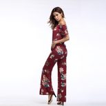 Floral Off Shoulder Short Sleeve Jumpsuit Chiffon Fabric Elegant Design Spring Summer Wear Whole