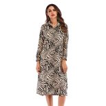 Chiffon Leopard Print Dress Long Sleeve Button Down Collar Fashionable Design Autumn Winter Coll