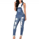Womens Ripped Denim Jumpsuit Casual Style Adjustable Straps Comfortable Fit Perfect for Everyday