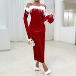 Red Sexy Midi Dress for Women Elegant Autumn Winter Party Wear Perfect for Christmas Celebration
