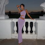 Fashionable Womens Dress Asymmetrical Shoulder Color Block Slim Fit Sexy Split Autumn Collection