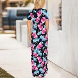 Womens Floral Print Maxi Dress Short Sleeve V Neck Summer Casual Wear Available in Multiple Sizes Wholesale