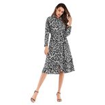 Chiffon Leopard Print Dress Long Sleeve Button Down Collar Fashionable Design Autumn Winter Coll