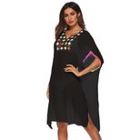 Loose Fit Crochet Lace Trim Tassel Beach Cover Up Dress Lightweight Bohemian Style Summer Wear W