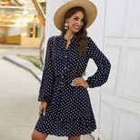 Polka Dot Long Sleeve Dress for Women Soft Cotton Blend Spring Summer Fashion