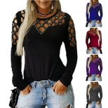 Lace Hollow Out Long Sleeve T Shirt Rhinestone Embellished Autumn Winter Fashion Wholesale Avail