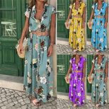 Bohemian Vintage Floral Maxi Dress V Neck Loose Fit Summer Vacation Style low MOQ