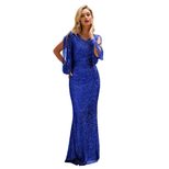 V Neck Long Sleeve Sequin Evening Gown Floor Length Elegant Party Wear Wholesale Available custo