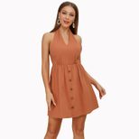 Backless Maxi Dress Solid Color Halter Neck Flowy Design Evening Wear Cocktail Parties Wholesale