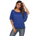Womens Batwing Sleeve T Shirt Solid Color Round Neck Asymmetrical Hem Casual Wear Summer Style O