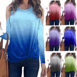 Rainbow Gradient Print Long Sleeve T Shirt for Women Casual Fit Comfortable Fabric Fall Winter Collection