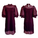 Hollow Out Puff Sleeve Two Piece Dress Solid Color Elegant Design Trendy Style Perfect for Autum
