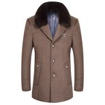 Mens Mid Length Wool Blend Coat Removable Faux Fur Collar Thickened Fabric Stylish Design Perfec