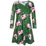 Christmas Cartoon Print Dress for Women Long Sleeve Round Neck Seasonal Holiday Wear