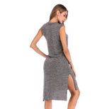 Sleeveless Split Hem Dress Round Neck Solid Color Mid Length Summer Casual Wear Wholesale Availa