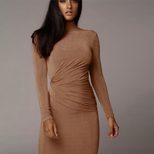 Bodycon Long Sleeve Turtleneck Dress Solid Color Knee Length Elegant Casual Wear