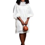 Hollow Out Puff Sleeve Two Piece Dress Solid Color Elegant Design Trendy Style Perfect for Autum