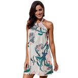 Summer Floral Print Mini Dress for Women Round Neck Sleeveless A Line Silhouette Casual Wear Who