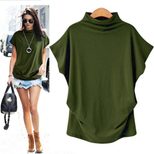 Plus Size Womens High Neck Top Batwing Sleeve Short Sleeve Comfortable Fabric Casual Wear Wholes