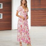 Floral Print Maxi Dress for Women Ruffle Hem Long Sleeve Summer Casual Wear