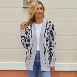 Womens Leopard Print Knit Cardigan Long Sleeve Loose Fit Casual Style Perfect for Autumn and Winter Wholesale