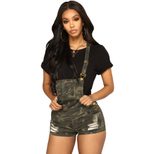 Womens Summer Camouflage Denim Overalls Plus Size Distressed Short Length Casual Wear Outdoor Ac