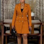 Long Sleeve Bodycon Dress Double Breasted Solid Color Elegant Style Perfect for Autumn and Winte