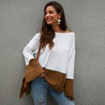 Color Block Long Sleeve Knit Sweater Loose Fit Original Design Cozy Fabric Autumn Winter Fashion Wholesale Avail