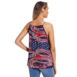 Womens Sleeveless Fashion Top Hollow Out Design Round Neck Loose Fit Floral Print Casual Summer