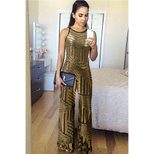 Womens Sequin Jumpsuit Sleeveless High Waist Wide Leg Nightclub Party Wear