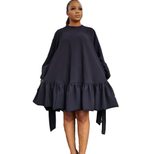 Loose Fit Solid Color Puff Sleeve Dress Plus Size Casual Style Autumn Wear Wholesale Available