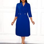 Elegant Womens Dress Solid Color Pleated Design Suit Collar Autumn Fashion for Business or Casua