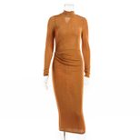Bodycon Long Sleeve Turtleneck Dress Solid Color Knee Length Elegant Casual Wear