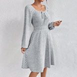 Womens Long Sleeve A Line Dress Square Neck Waist Tie Flared Hem Fall Winter Fashion Wholesale A