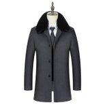 Mens Business Casual Mid Length Detachable Wool Blend Overcoat Stylish Turn Down Collar Versatil
