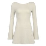 Womens Long Sleeve Knit Dress U Neck Backless Slim Fit Solid Color Autumn Casual Wear