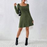 Elegant Womens Dress Minimalist Style Square Neckline Short Length Autumn Winter Fashion Wholesa
