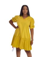 Womens Summer Dress Solid Color V Neck Ruffle Short Sleeve Casual Fit low MOQ custom packaging