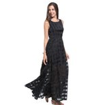 Plaid Organza Maxi Dress Sleeveless Pocketed Elegant Design Perfect for Parties and Special Occa