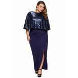 Plus Size Sequin Cape Dress Set for Women Long Sleeve Open Slit Elegant Evening Wear