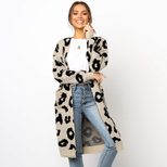 Long Sleeve Knitted Cardigan Mid Length Leopard Print Cozy Fabric Fall Winter Fashion for Women Wholesale Availa
