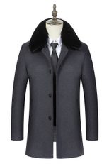 Mens Business Casual Mid Length Detachable Wool Blend Overcoat Stylish Turn Down Collar Versatil