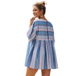 Womens Striped Dress Round Neck Short Sleeve Comfortable Fabric Summer Casual Wear