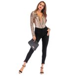 Womens Long Sleeve Bodysuit Slim Fit Sexy Deep V Neck Leopard Print Casual Wear Party Outfit Who