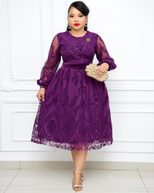 Floral Velvet Print Dress Elegant Round Neck Lantern Sleeve Flared Skirt Perfect for Spring and Summer Wholesale