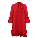 Plus Size Casual Dress Ruffled Sleeve Tie Waist Solid Color Comfortable Everyday Wear Wholesale