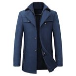 Mens Wool Blend Overcoat Thick Warm Long Length Removable Collar Winter Outerwear