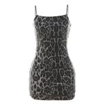 Fashionable Womens Bodycon Dress Spring Collection Leopard Print Sequined Spaghetti Straps Party
