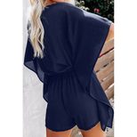 Solid Color Womens Jumpsuit V Neck Short Sleeve High Waist Loose Fit Casual Wear for Summer Whol
