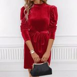 Velvet Bodycon Dress Elegant Tie Waist Design Long Sleeve Slim Fit Perfect for Parties and Event